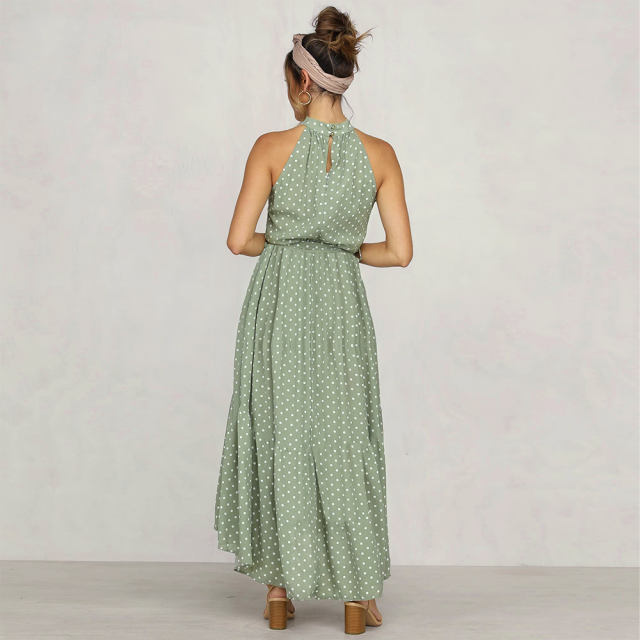 Black Summer Fashion Boho Dresses Sexy Sleeveless Polka Dot Dress PQH2032B