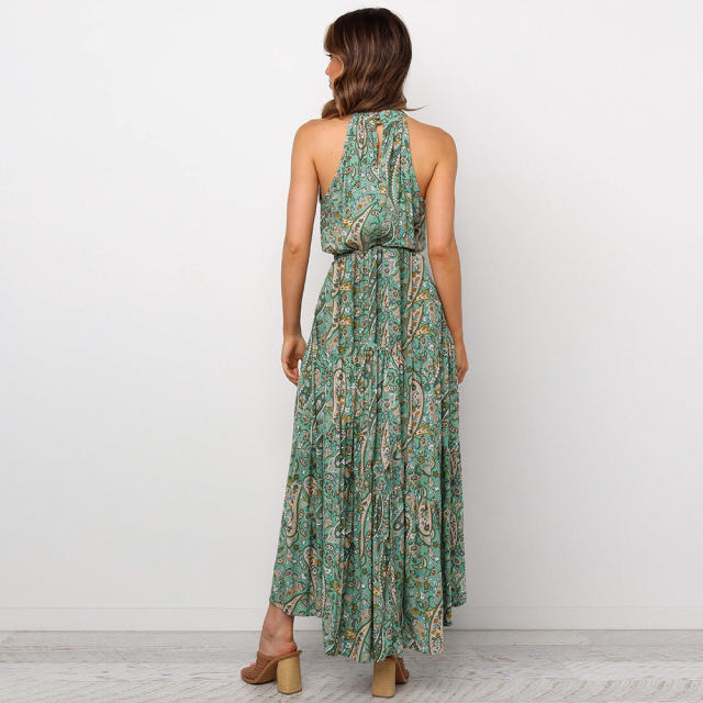 Grey Summer Fashion Printed Floral Dress Sexy Bohemian Dresses PQH2069D