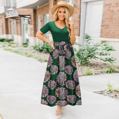 Black Long Bohemia Summer Dress V-neck Short Sleeve Printed Dress PQH2103C [OUT OF STOCK]