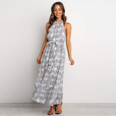 Grey Summer Fashion Printed Floral Dress Sexy Bohemian Dresses PQH2069D