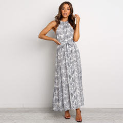 Grey Summer Fashion Printed Floral Dress Sexy Bohemian Dresses PQH2069D