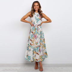 Green Summer Fashion Printed Floral Dress Sexy Bohemian Dresses PQH2069C