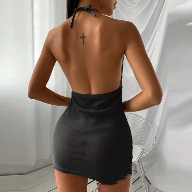 Black Lace Halter Sexy Ladies Underwear High Elastic Nightclub Uniform PQ1869B