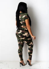 Pink Sexy Hole Camouflage Casual Suits For Women Sport Wear PQ3209A