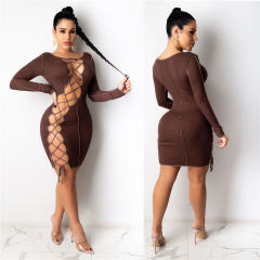 Sexy Long Sleeve Club Dress For Women Lace-up Mini Dresses PQ1289