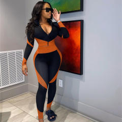Red Contrast Color Sport Suit Women Fitness Tops with Leggings PQ8220A