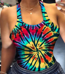 Sexy Back Bowknot Summer Vest Top Digital King Print T-shirt For Women PQ20805B
