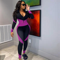 Red Contrast Color Sport Suit Women Fitness Tops with Leggings PQ8220A