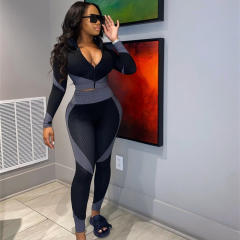 Red Contrast Color Sport Suit Women Fitness Tops with Leggings PQ8220A
