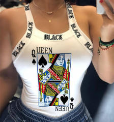 Digital Queen Print T-shirt For Women Sexy Back Bowknot Summer Vest Top PQ20805A