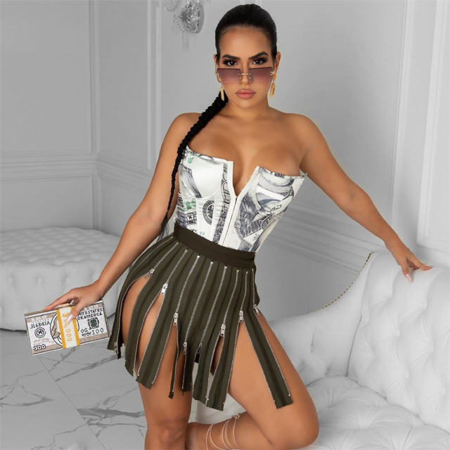 White Sexy Zipper Clubwear For Women High Waist Mini Skirt PQ1281A