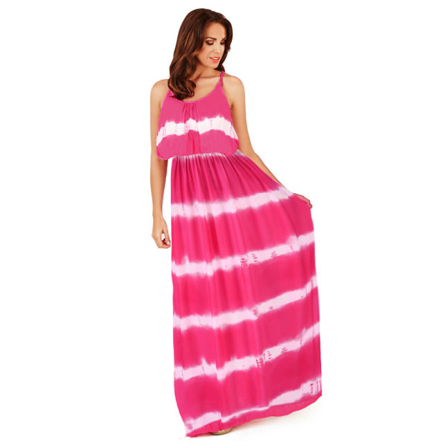 Red Sexy Maxi Dresses Tie-dyed Women Casual Boho Dress PQ2116A