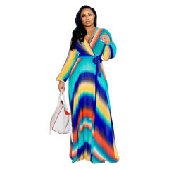 Digital Printing Fashion Big Swing Dress Chiffon Long Summer Dress PQ2220