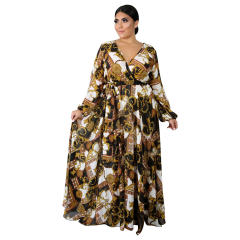 V-neck Flower Chiffon Boho Dresses Spring Fashion Beach Dress PQ5506