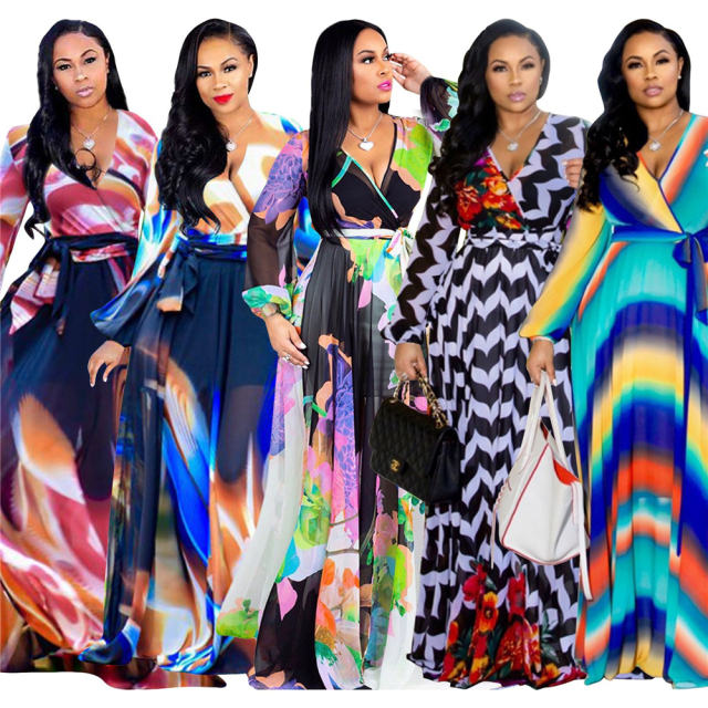 Digital Printing Fashion Long Summer Dress Chiffon Big Swing Dress PQ2221