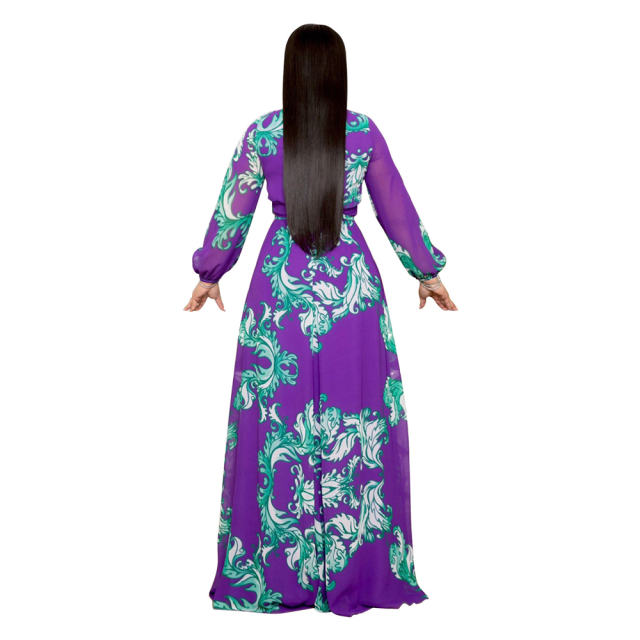 Floral Printed Fashion Maxi Dress Long Summer Chiffon Dress PQ3301