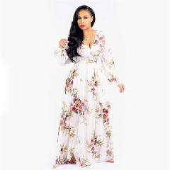 Summer Chiffon Beach Dress Fashion Big Swing Floral Print Maxi Dress PQ2214