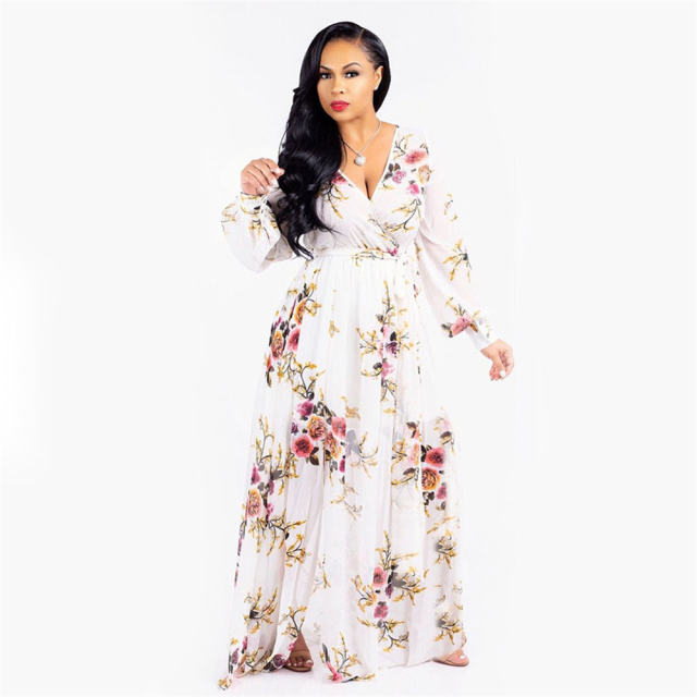 Summer Chiffon Beach Dress Fashion Big Swing Floral Print Maxi Dress PQ2214