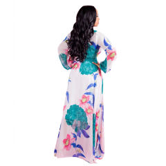 Floral Print Fashion Summer Beach Dress Chiffon Big Swing Maxi Dress PQ2210