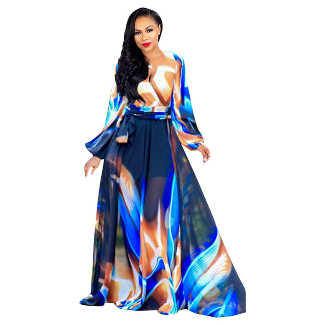 Digital Printing Fashion Long Summer Dress Chiffon Big Swing Dress PQ2221