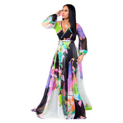 Digital Printing Fashion Long Summer Dress Chiffon Big Swing Dress PQ2221