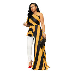 Fashion Oblique Shoulder Mini Dresses Summer Striped Shirt Dress PQT014A
