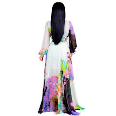 Digital Print Fashion Summer Beach Dress Chiffon Big Swing Maxi Dress PQ2222