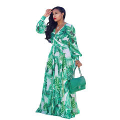 Floral Print Fashion Summer Beach Dress Chiffon Big Swing Maxi Dress PQ2210