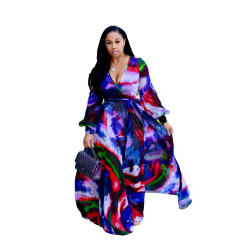 Summer Chiffon Beach Dress Fashion Big Swing Floral Print Maxi Dress PQ2214