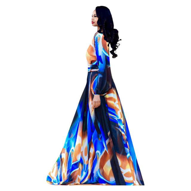 Digital Print Fashion Summer Beach Dress Chiffon Big Swing Maxi Dress PQ2222