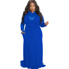 White High Neck Fashion Long Dresses Mesh Patchwork Plus Size Dress PQ3120A