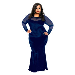 Purple Velvet Plus Size Dress Fashion Long Spring Dresses PQ3220B