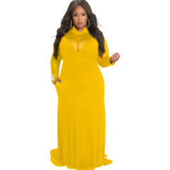 White High Neck Fashion Long Dresses Mesh Patchwork Plus Size Dress PQ3120A