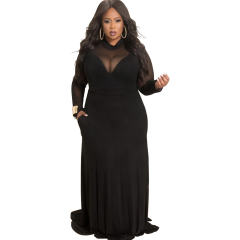 White High Neck Fashion Long Dresses Mesh Patchwork Plus Size Dress PQ3120A