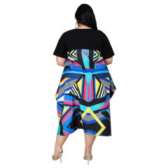 Yellow Colorful Print Casual Dress Irregular Plus Size Summer Dresses PQDZ02B