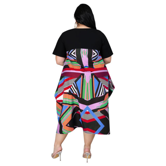 Yellow Colorful Print Casual Dress Irregular Plus Size Summer Dresses PQDZ02B