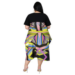 Yellow Colorful Print Casual Dress Irregular Plus Size Summer Dresses PQDZ02B