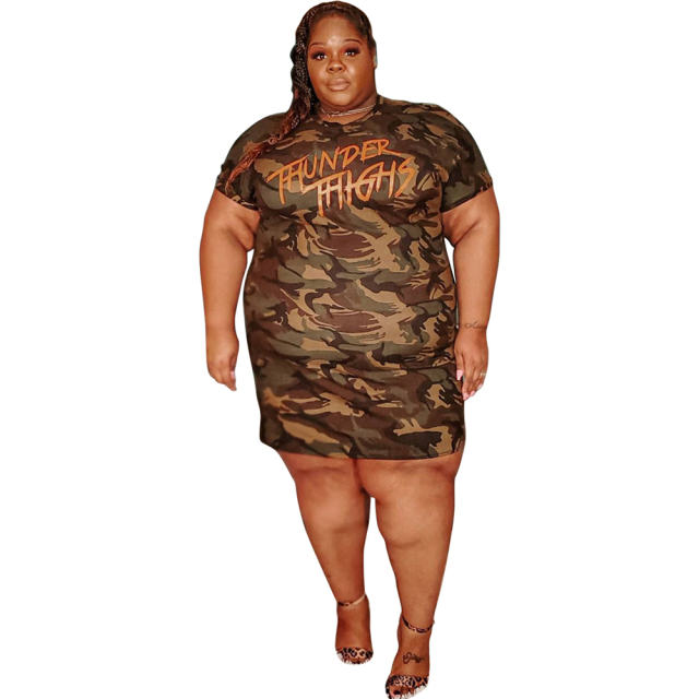 Camouflage T-shirt Dresses Women Loose Plus Size Casual Dress PQDZ01