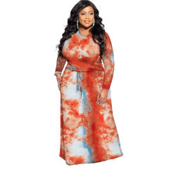Black Fashion Long Sleeve Maxi Dresses Tie-dyed Plus Size Dress PQ1063A