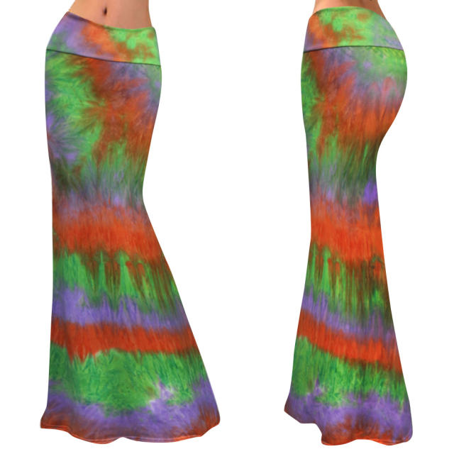 Blue Fashion Long Maxi Skirt High Waist Printed Skirts PQ9448D