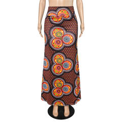 Women Geometric Long Skirt National High Waist Digital Print Skirt PQ9455