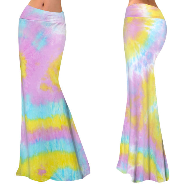 Green Fashion Long Maxi Skirt High Waist Printed Skirts PQ9448E