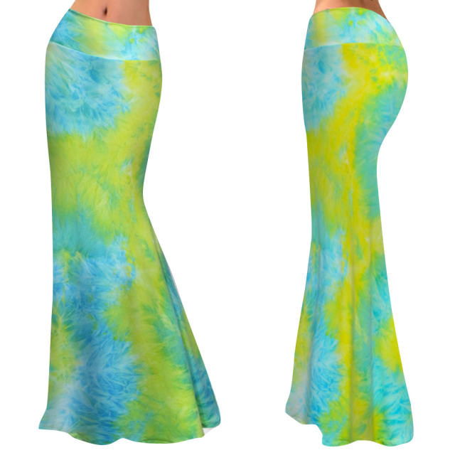 Blue Fashion Long Maxi Skirt High Waist Printed Skirts PQ9448D