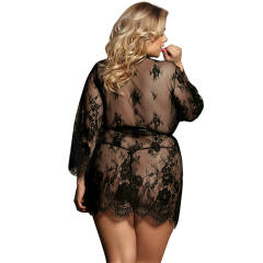 White Plus Size Lingerie Sexy Sheer Robe Women Lace Kimono PQ80528B