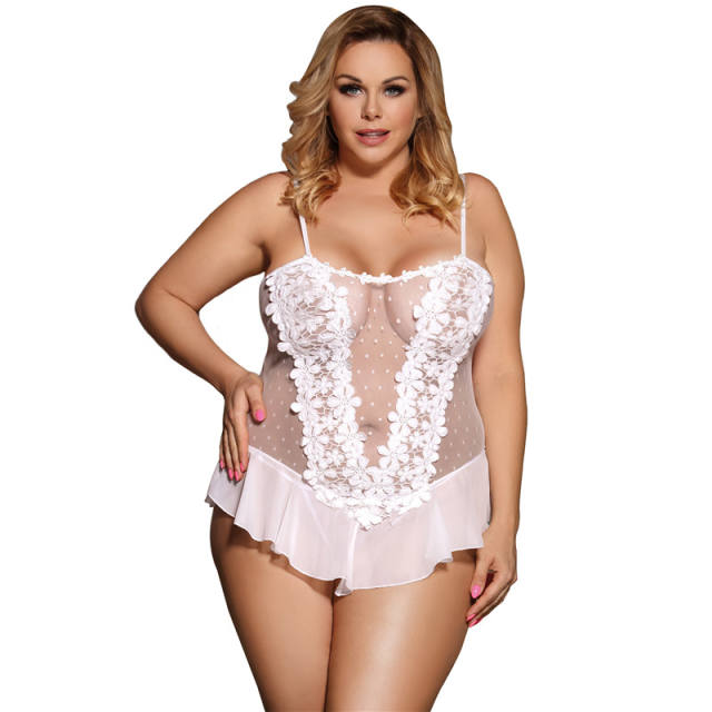 Black Sexy Lace Nightdress Plus Size Sleepwear Female Babydoll Lingerie PQ80485A