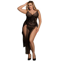 Sexy High Split Nightdress Plus Size Lingerie Female Lace Gown PQ80441
