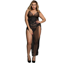 Plus Size Lingerie Female Lace Gown Sexy High Split Nightdress PQ80441