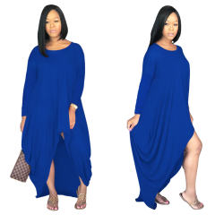 Long Sleeve Boho Dress Solid Color Irregular Maxi Dresses PQSD107B