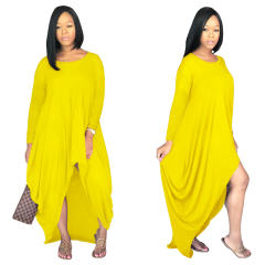 Long Sleeve Boho Dress Solid Color Irregular Maxi Dresses PQSD107B