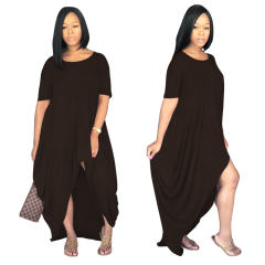 Solid Color Irregular Maxi Dresses Short Sleeve Boho Dress PQSD107A